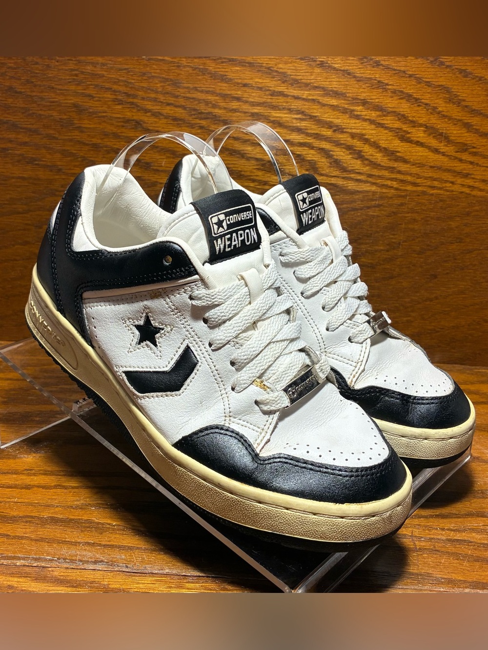 RARE Y2K VTG Converse Weapon Low Black White Leather Sneakers Size W 8.5 / M 7